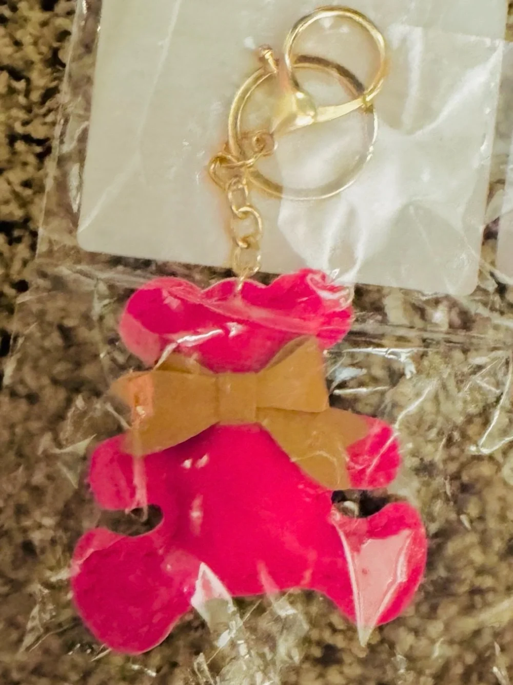 Teddy Bear Keychain Bag charm Hit Pink with Tan Bow - NWT